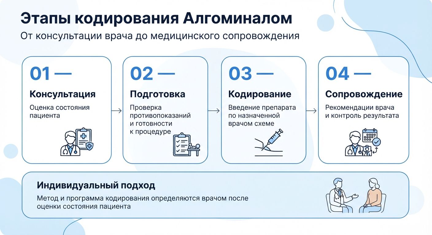 Кодирование препаратом «Алгоминал» в Обояни инфографика
